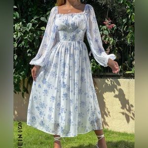 Floral Print Lantern Sleeve Ruched Bust Chiffon Dress